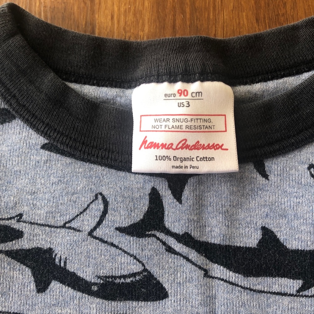 🦈 Hanna Andersson pajama pj top Boys 90cm sz 3 Long Sleeve Shirt Kids shark - Picture 6 of 8